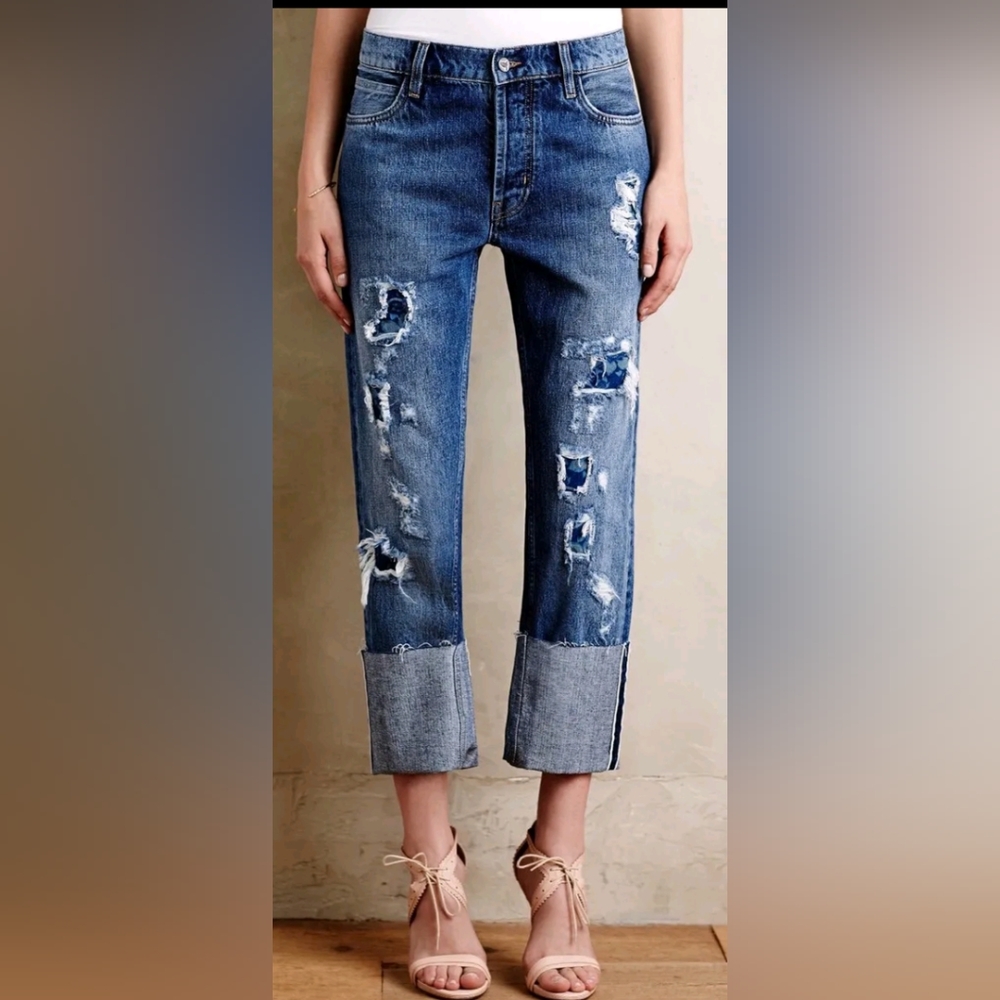 The Phoebe Jean MIH Anthropologie Slouchy Patchwork Chinois Repair High-Rise